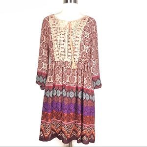 DANIEL RAINN dress S tile print lace tassels d201